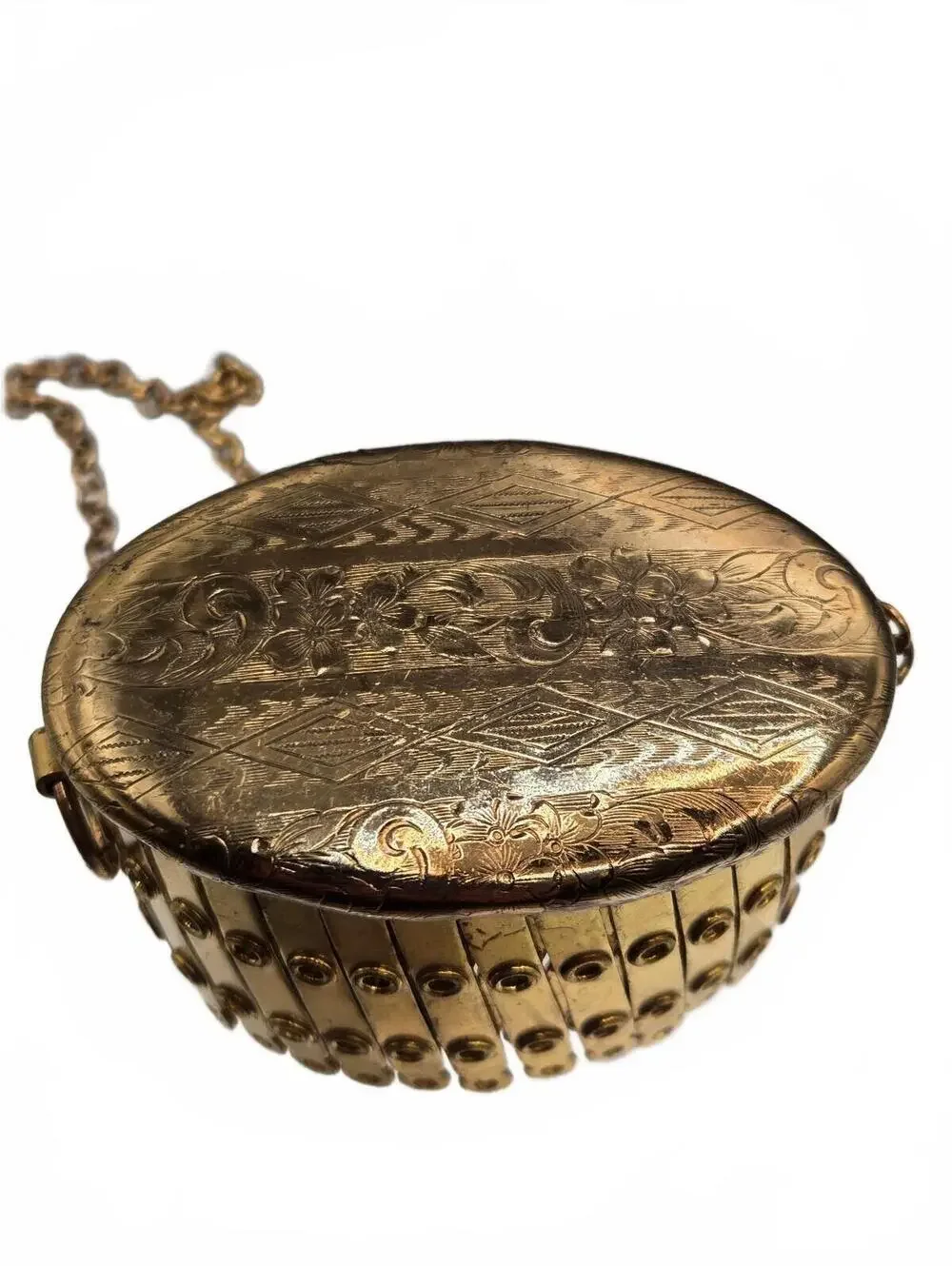 VTG Gold tone oval engraved Gate Top, Expandable, Beggars Purse Top Excellent